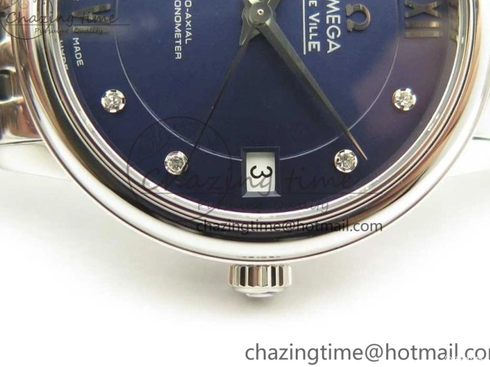 0421 TopPick De Ville Prestige Ladies 32.7mm SS MKF 1:1 Best Edition Blue Dial Diamonds Markers on SS Bracelet MIYOTA 7972